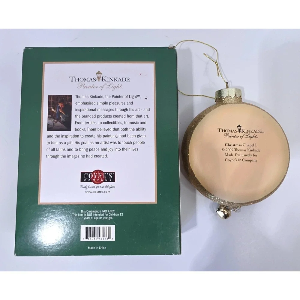 Thomas Kinkade Christmas Chapel I Glass Shadow Box Ornament 2009 Coyne's & Co
